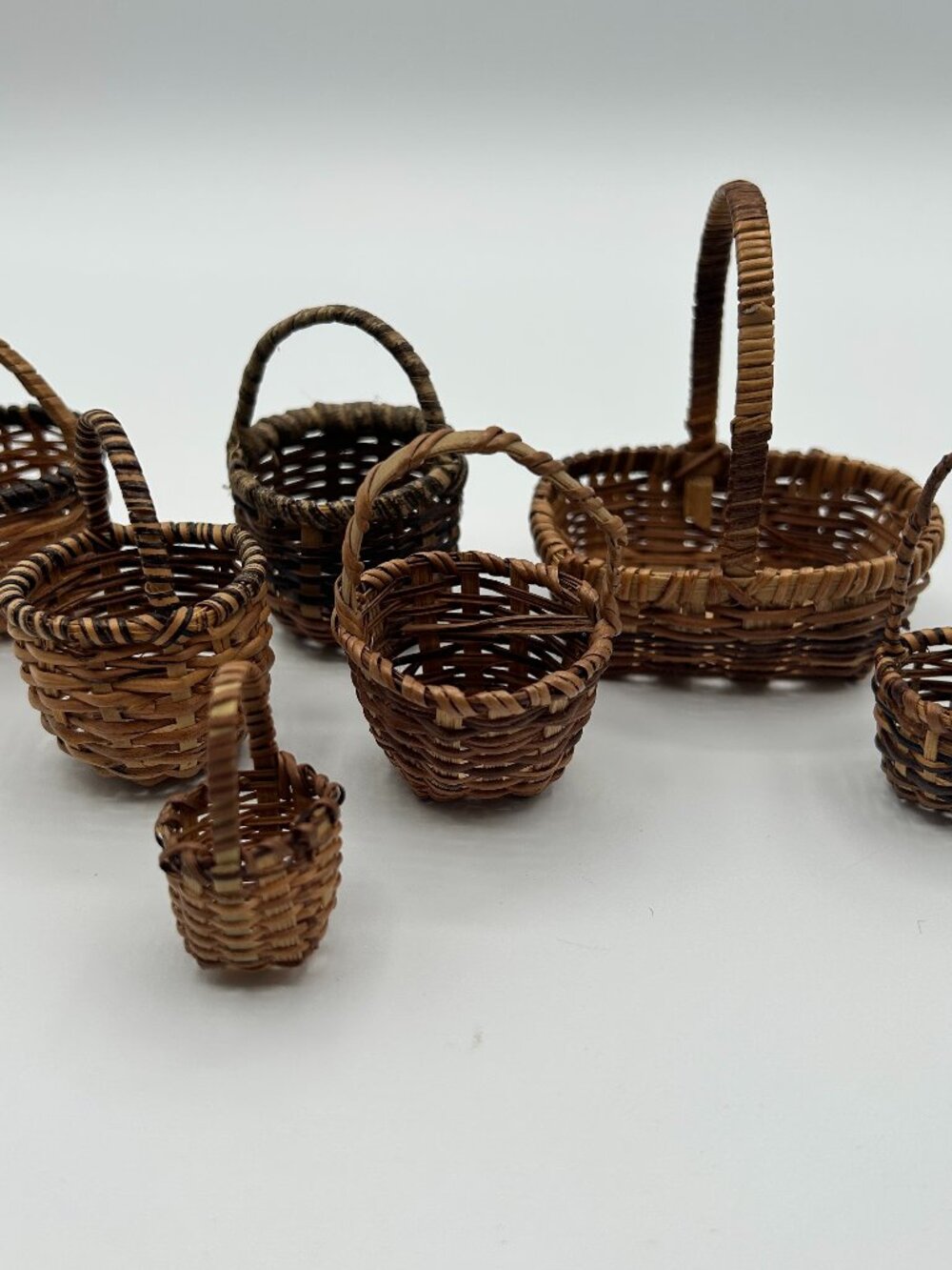 Vintage Miniature Baskets Set of 7 Handmade Woven Wicker Rattan Dollhouse Decor